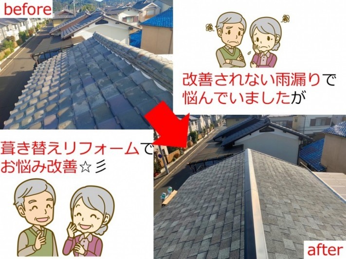 京都府宇治市の和瓦からリッジウェイ葺き替えリフォームのbefore.after