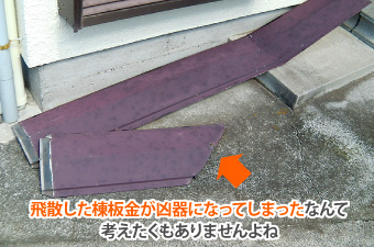 飛散した棟板金が凶器になってしまったなんて考えたくもありません