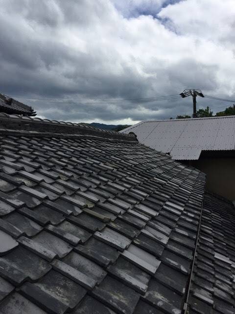 京都市伏見区の瓦屋根と白い波板屋根の境目を確認