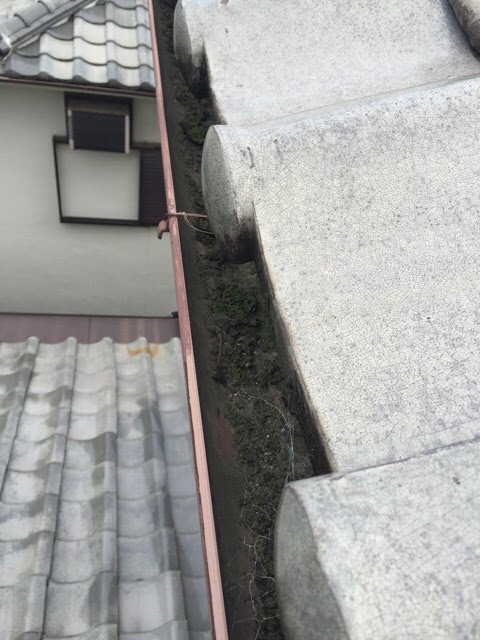 京都市北区で確認した瓦屋根の雨樋詰まりと泥・苔の堆積による排水不良調査
